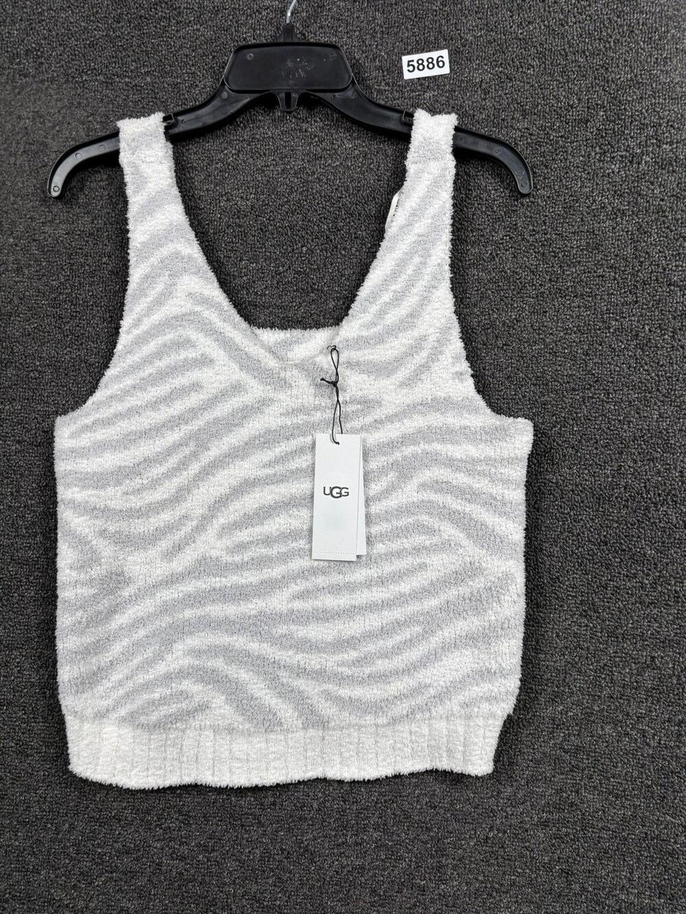 UGG Sweater Tank Top Womens XL Gray White Dulcie Zebra Knit Fuzzy Lounge NWT